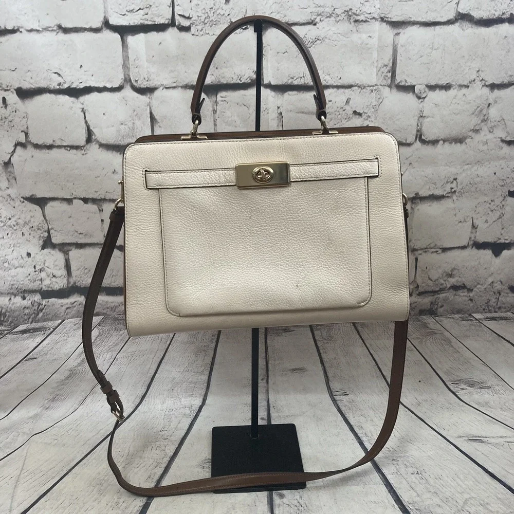 Coach Lane Top Handle Crossbody Bag Chalk Pebbled Leather C8210 Purse